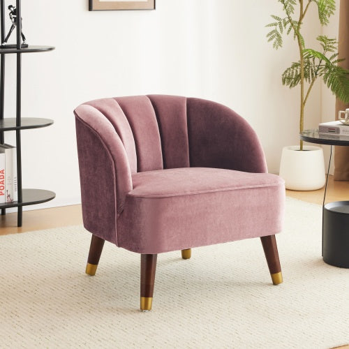 Modern Upholstered Barrel Accent Chair with Sturdy Wooden Legs – Comfortable Living Room Armchair