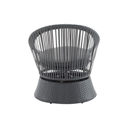 Modern Gray Wicker Lounge Chair – Round Rattan & Iron Frame for Living Room, Patio, or Balcony