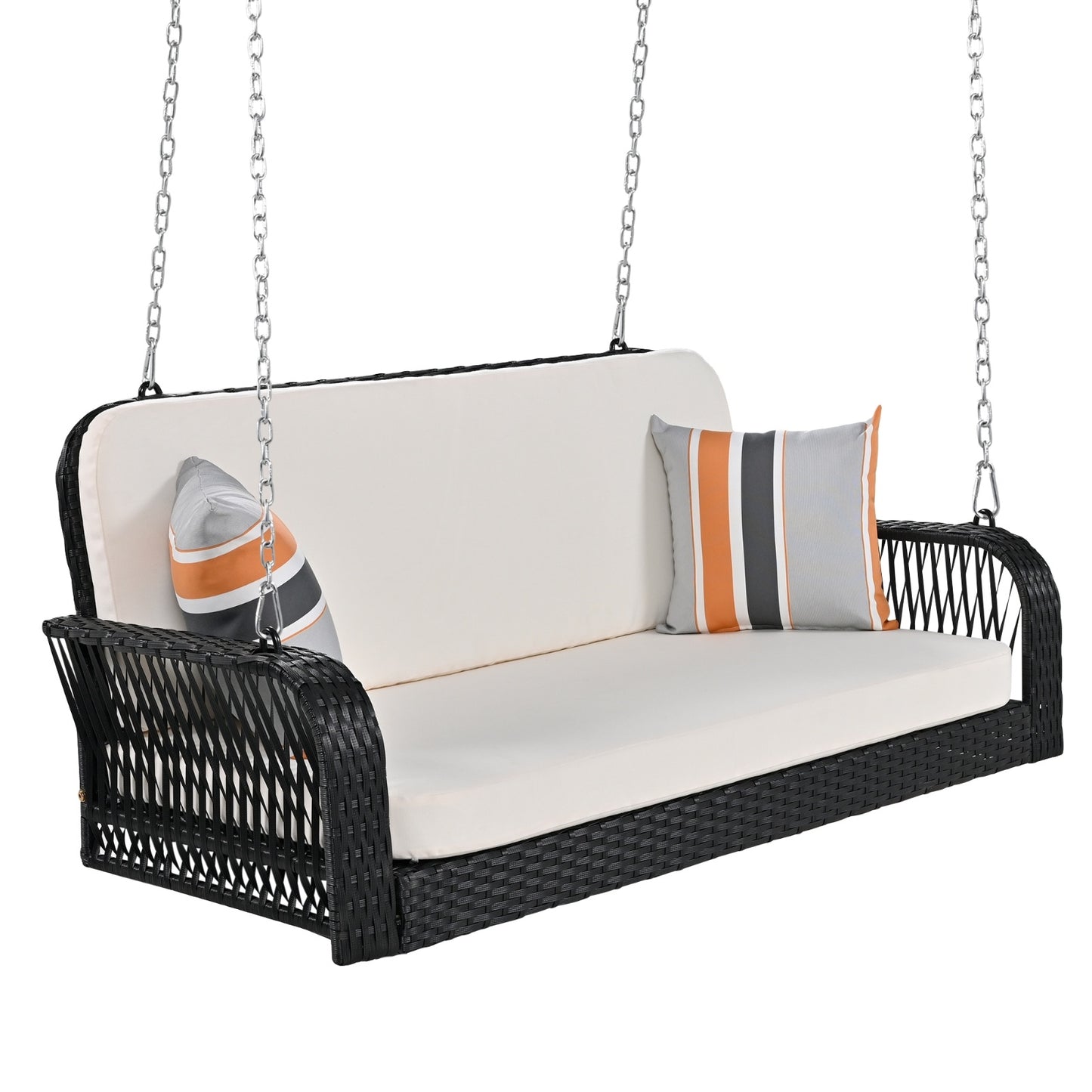 2-Seater Wicker Porch Swing with Chains – Hanging Patio Bench for Outdoor Garden & Balcony