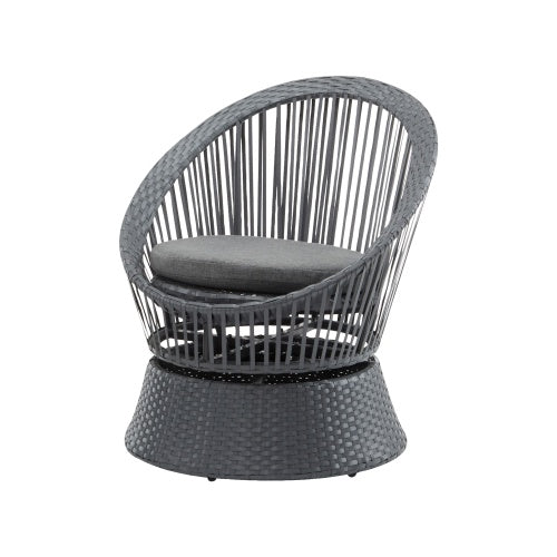 Modern Gray Wicker Lounge Chair – Round Rattan & Iron Frame for Living Room, Patio, or Balcony