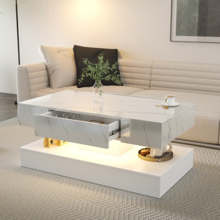 LED Coffee Table with Storage Drawers – Modern Living Room Furniture with LED Lights