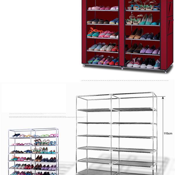 6-Story Double Row 12-Grid Non-Woven Fabric Shoe Cabinet – Gray, Space-Saving Organizer