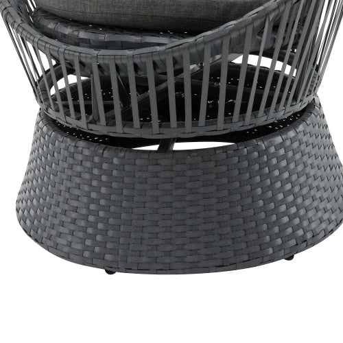 Modern Gray Wicker Lounge Chair – Round Rattan & Iron Frame for Living Room, Patio, or Balcony
