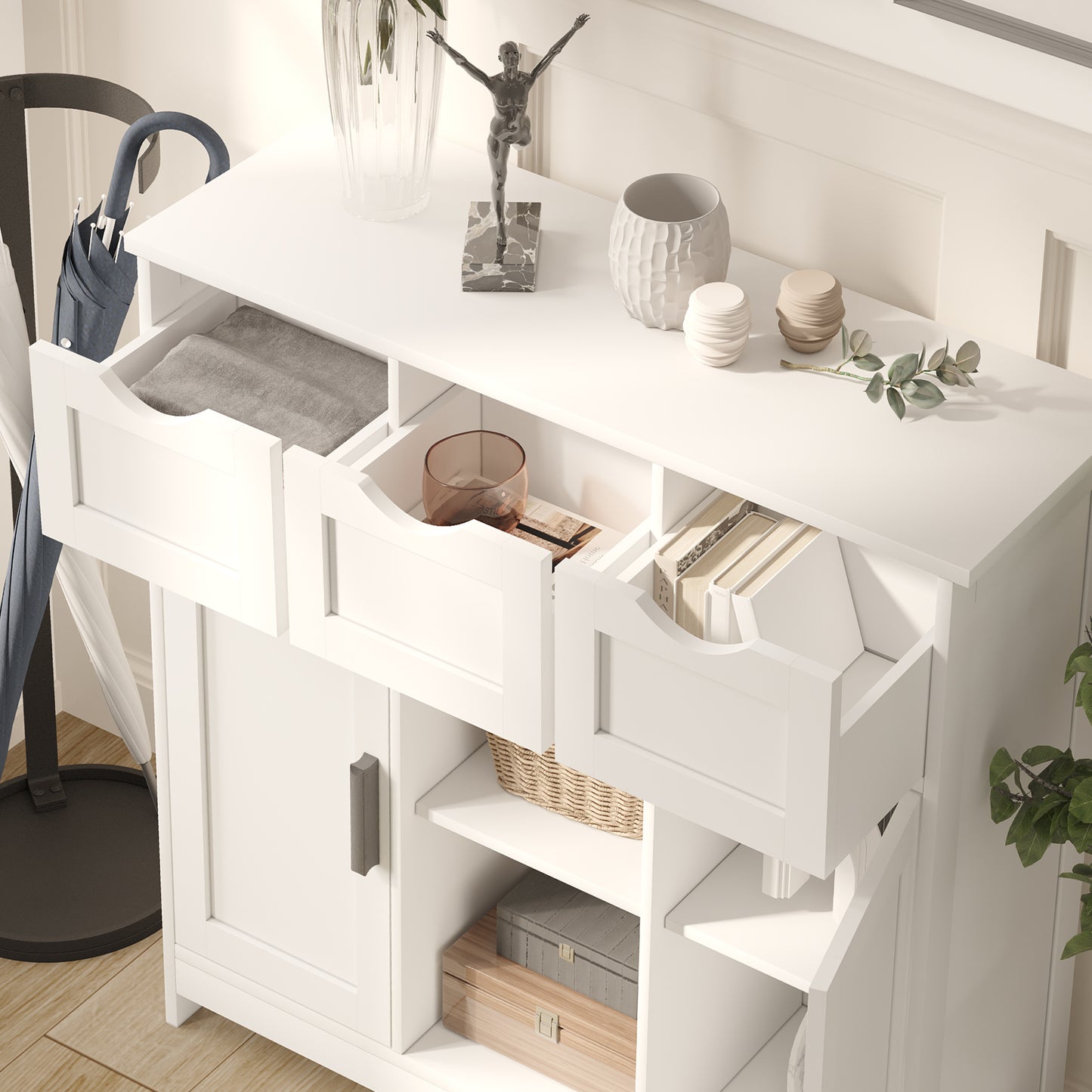 White Storage Cabinet for Living Room, Bedroom & Bathroom | Home Decor Furniture