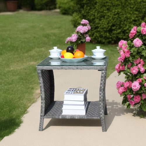 Outdoor Patio Coffee Table – Clear Tempered Glass Top