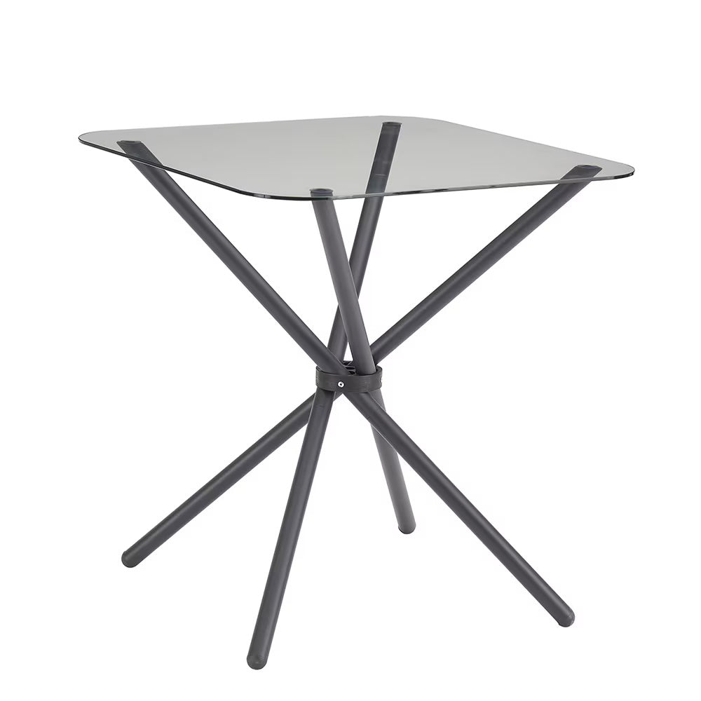 2-Seater Dining Set – Square Tempered Glass Table with 2 Metal Chairs (Black & Brown)