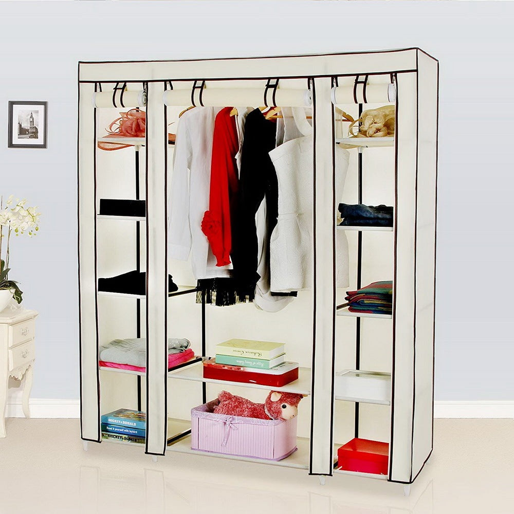 5-Layer Non-Woven Wardrobe with 12 Compartments – Beige (150x45x175 cm)
