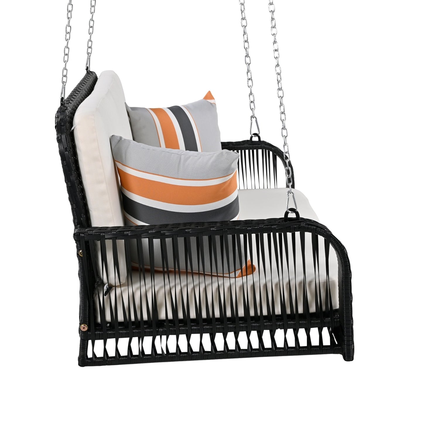 2-Seater Wicker Porch Swing with Chains – Hanging Patio Bench for Outdoor Garden & Balcony