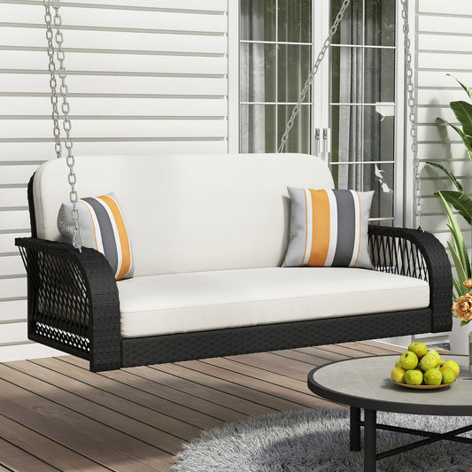 2-Seater Wicker Porch Swing with Chains – Hanging Patio Bench for Outdoor Garden & Balcony