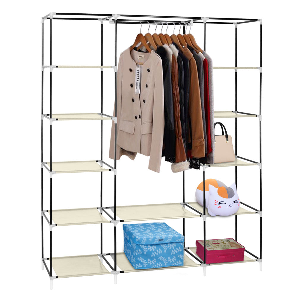 5-Layer Non-Woven Wardrobe with 12 Compartments – Beige (150x45x175 cm)