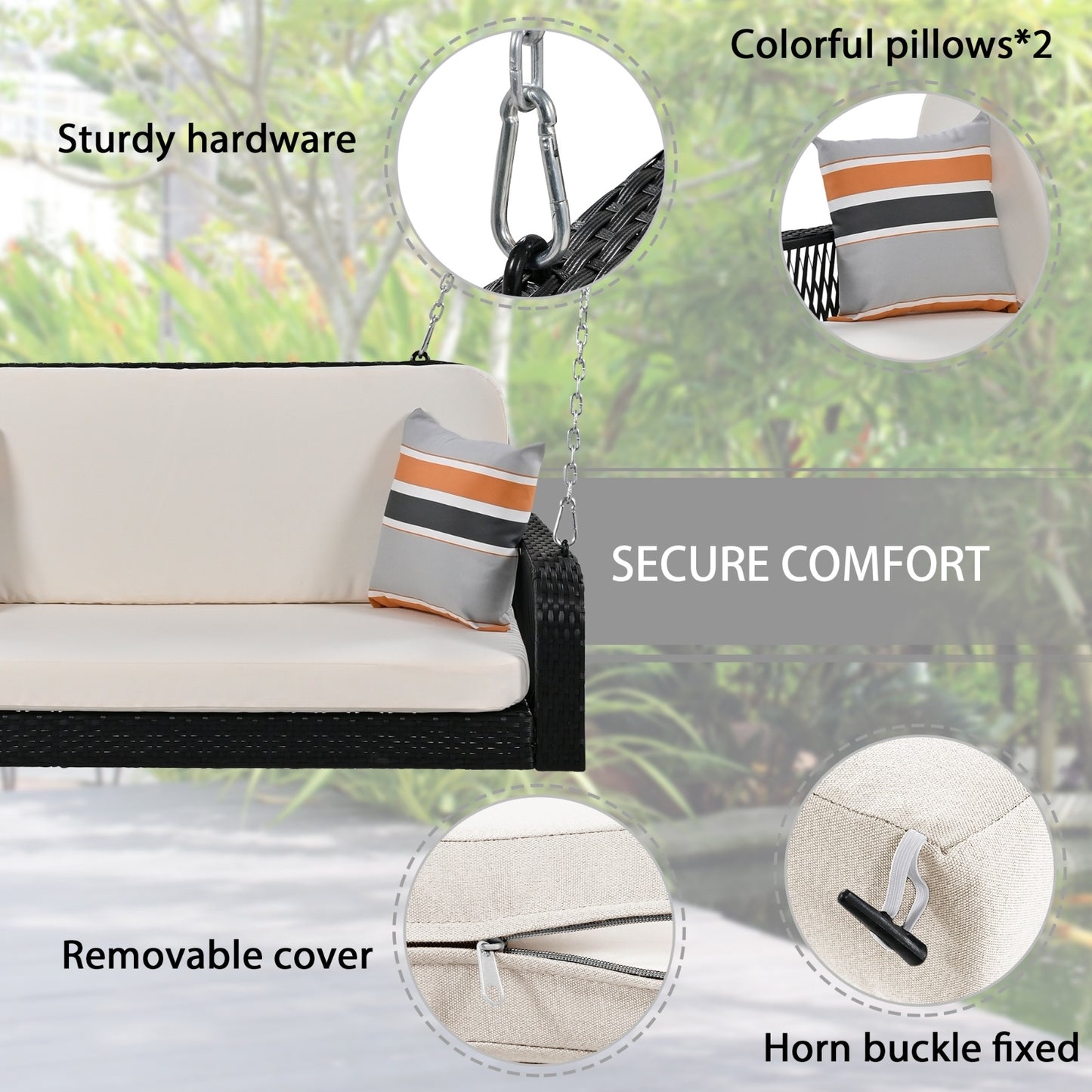 2-Seater Wicker Porch Swing with Chains – Hanging Patio Bench for Outdoor Garden & Balcony