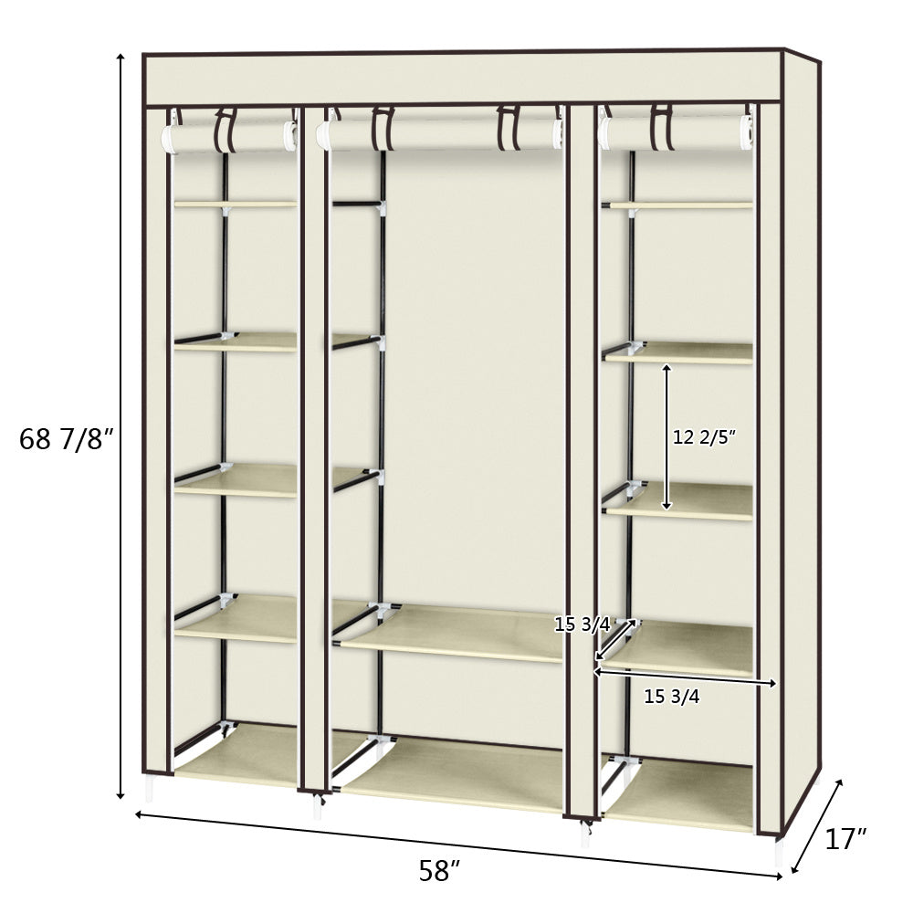 5-Layer Non-Woven Wardrobe with 12 Compartments – Beige (150x45x175 cm)