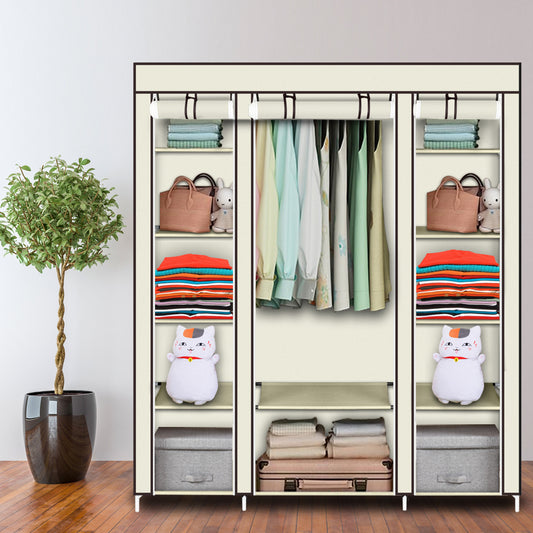 5-Layer Non-Woven Wardrobe with 12 Compartments – Beige (150x45x175 cm)