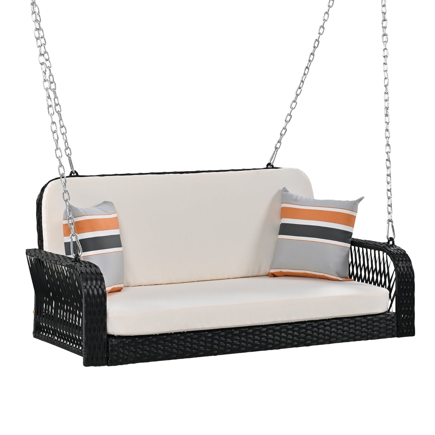 2-Seater Wicker Porch Swing with Chains – Hanging Patio Bench for Outdoor Garden & Balcony
