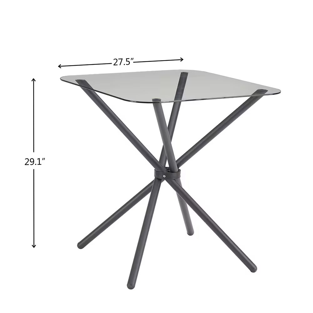 2-Seater Dining Set – Square Tempered Glass Table with 2 Metal Chairs (Black & Brown)