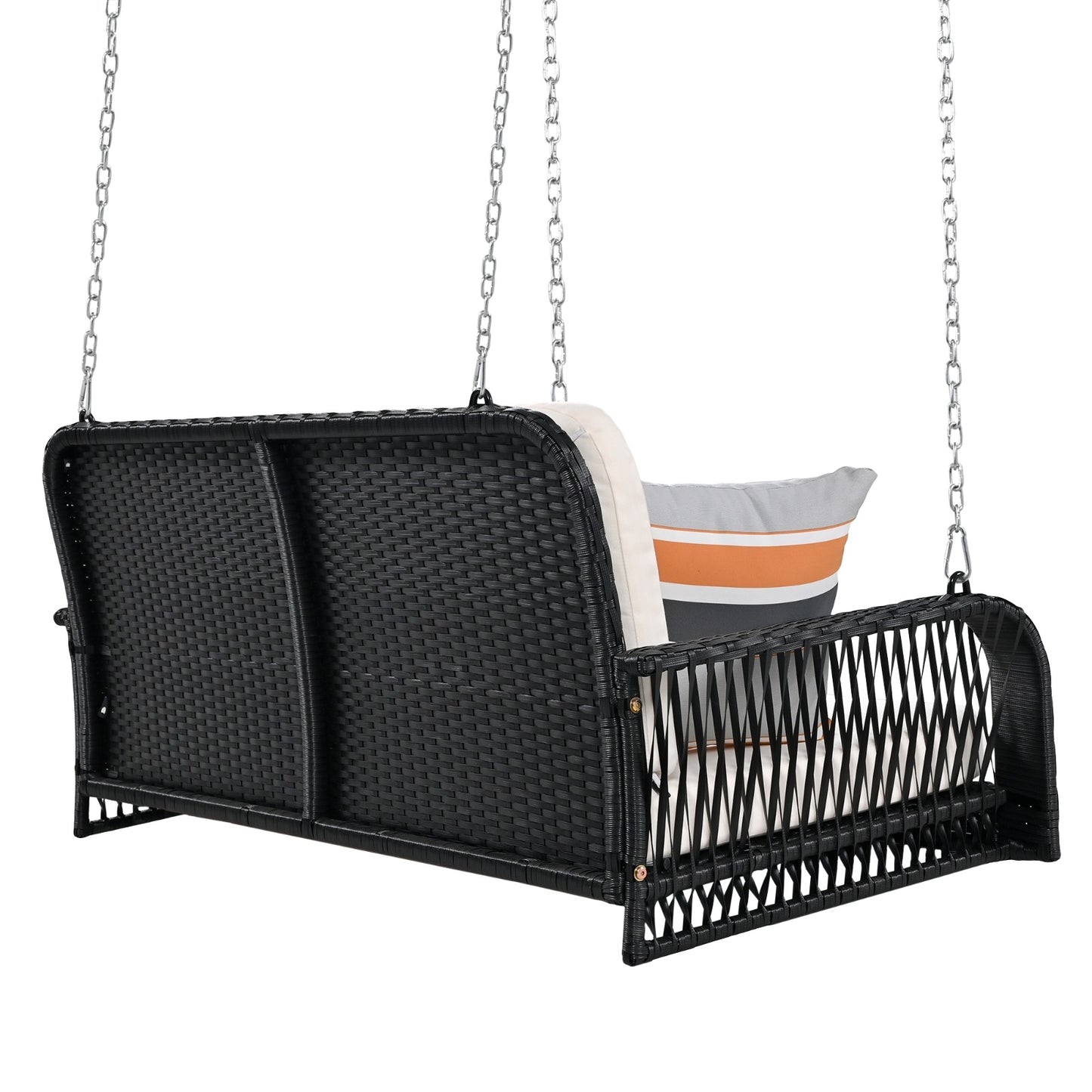 2-Seater Wicker Porch Swing with Chains – Hanging Patio Bench for Outdoor Garden & Balcony