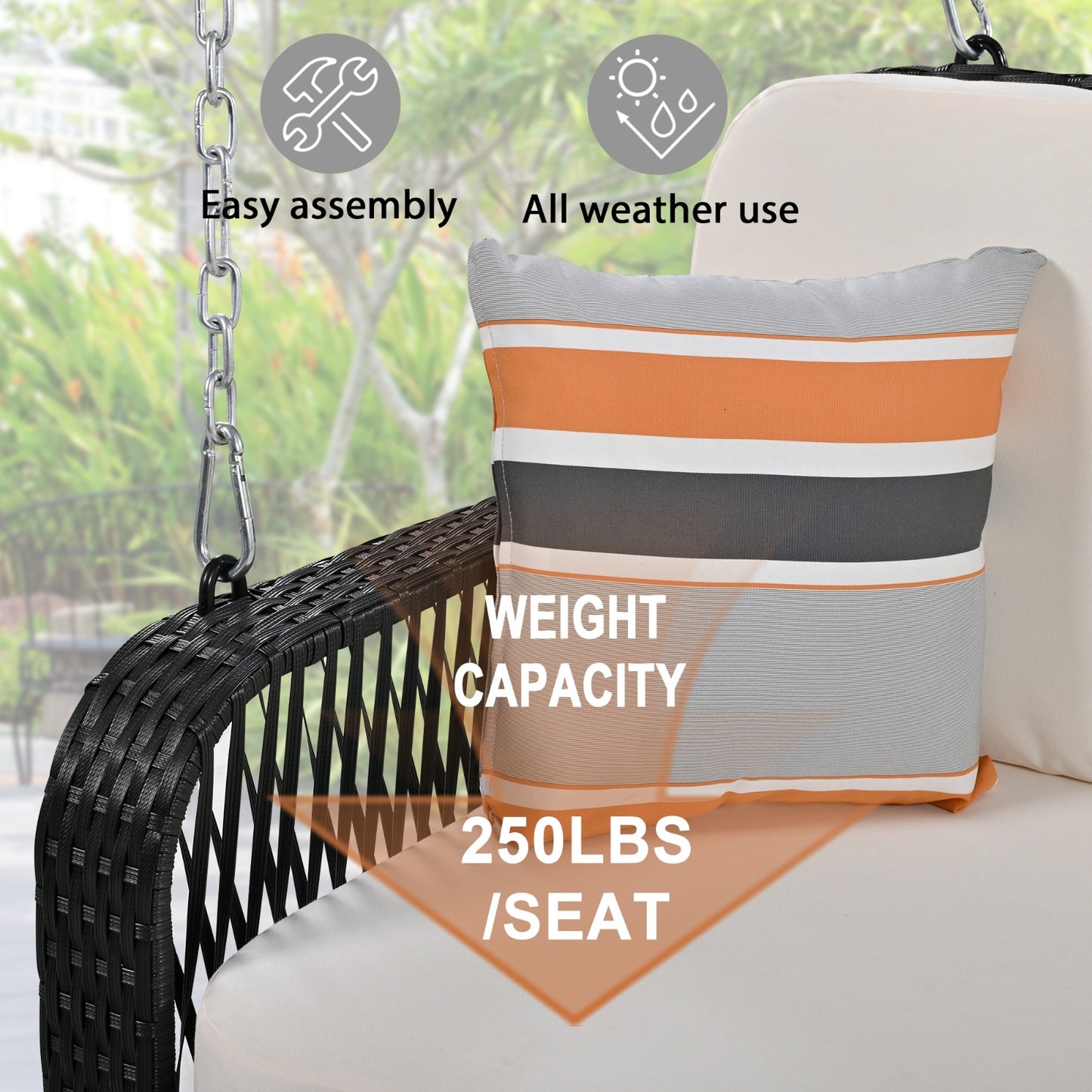 2-Seater Wicker Porch Swing with Chains – Hanging Patio Bench for Outdoor Garden & Balcony